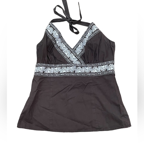 Ann Taylor Loft Open Back Halter Top Ruched Lace Women’s Size 2 - Picture 1 of 5